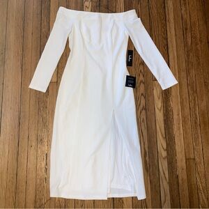 Lulus Womens White Ivory Chic Off Shoulder Long Sleeve Bodycon Dress Midi